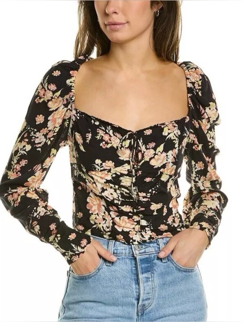 Free People - Hilary Colorful Floral Long Sleeve Tie Back Closure Blouse Medium